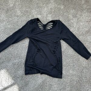 Venus ripped/cutout stretchy black top - Small